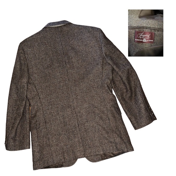 Imperial By Haggar 100% Brown Wool Tweed Jacket Vintage Size 42 Coat Blazer - Picture 3 of 3